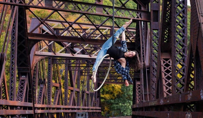 jenna ciotta on aerial hoop in nature