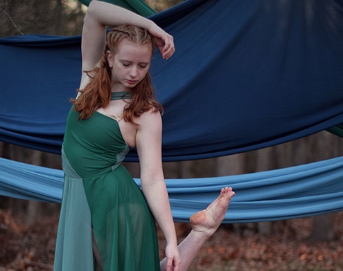 eliza gaston dancing in the forest with aerial fabric