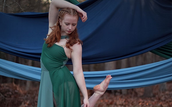 eliza gaston dancing in the forest with aerial fabric